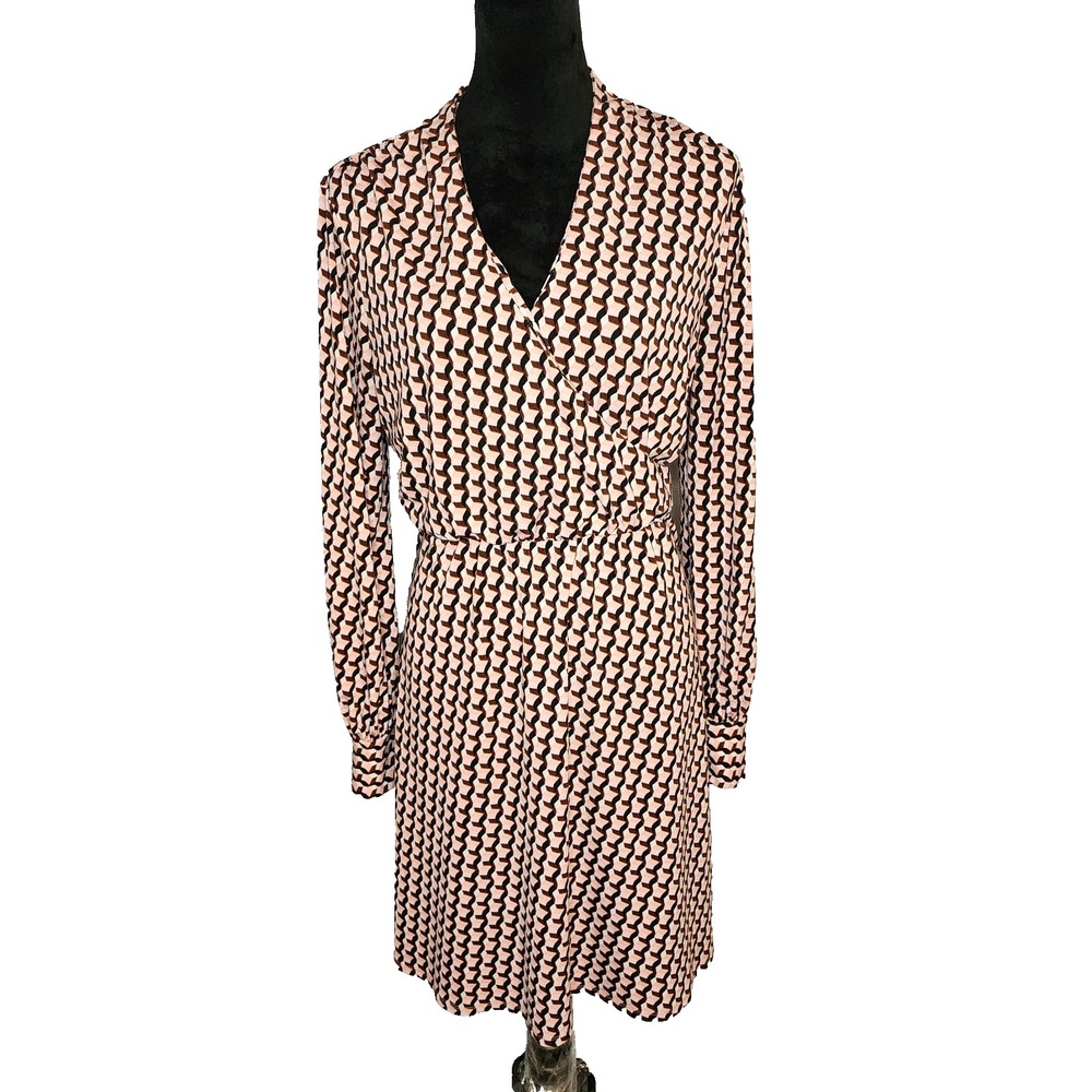 ADRIANNA PAPELL Medium Faux Wrap Dress Elastic Waist Geometric Crepe Work Office